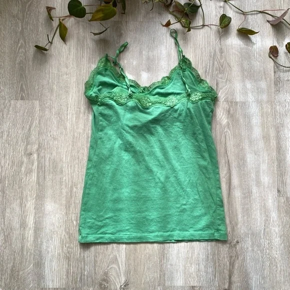 Vintage y2k American Eagle Green Sparkly Lace Trim Camisole Fairycore - Picture 6 of 9
